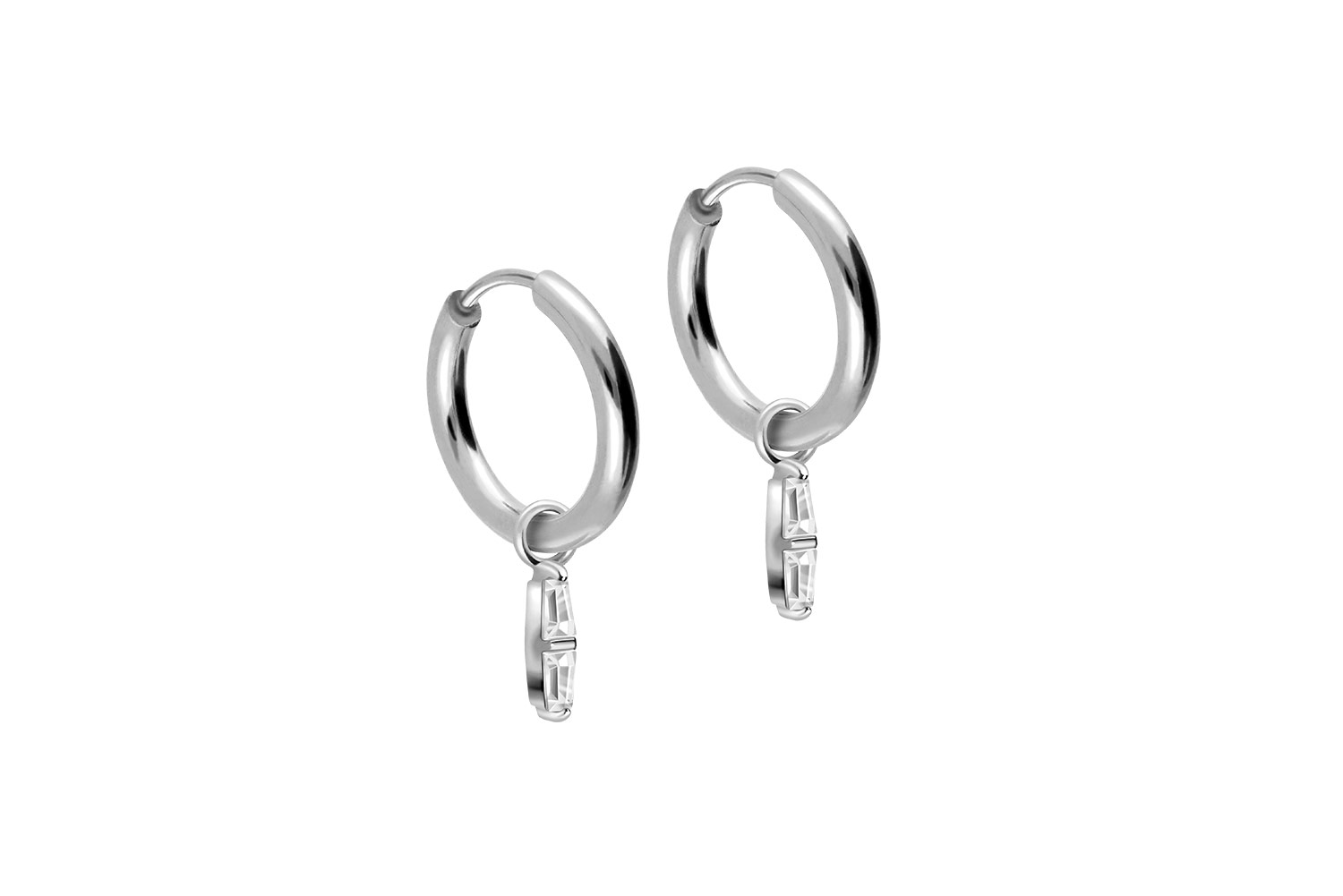 Chirurgenstahl Ohrclicker Creolen 2 EINGEFASSTE KRISTALLRECHTECKE von Piercingline